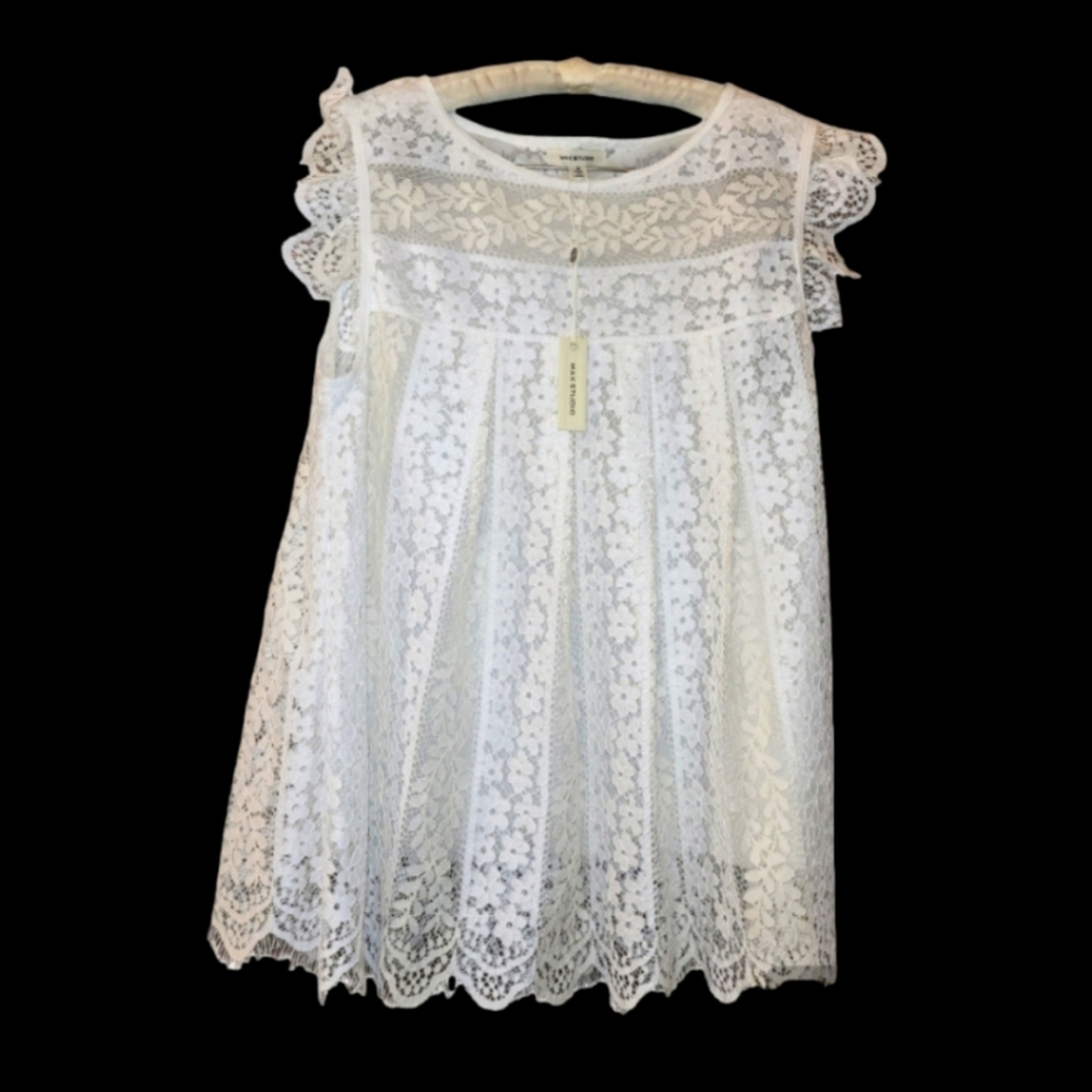NWT $128 Max Studio lace boho white blouse top M